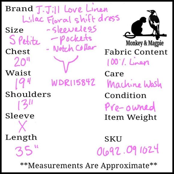 J Jill Love Linen Lilac Purple Floral Shift Dress Romantic Pockets Small Petite - Picture 12 of 12
